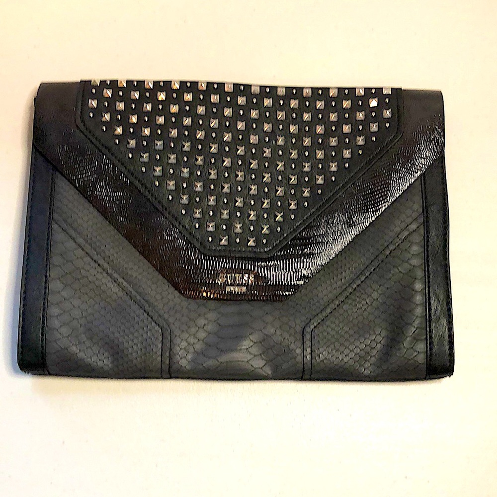 Guess Black Vegan Leather Clutch with Silver Studs